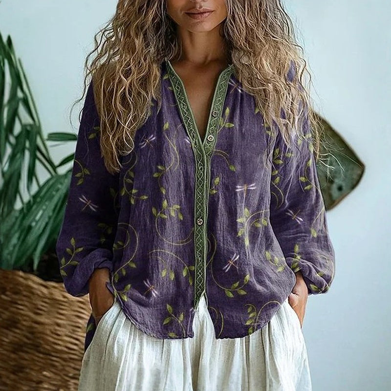 Elina | Avslappet Bluse med Naturprint