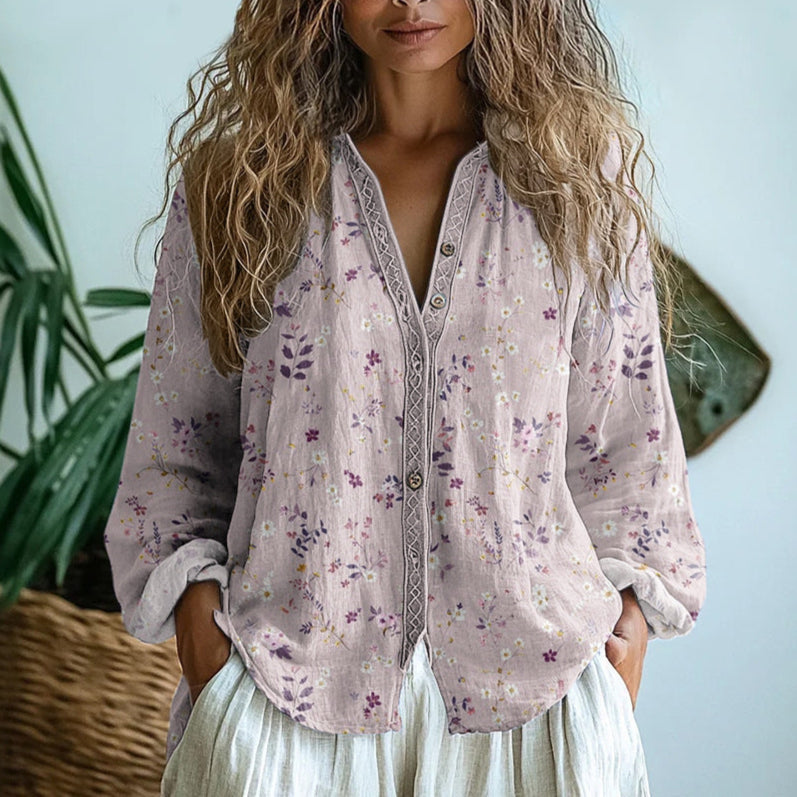 Elina | Avslappet Bluse med Naturprint