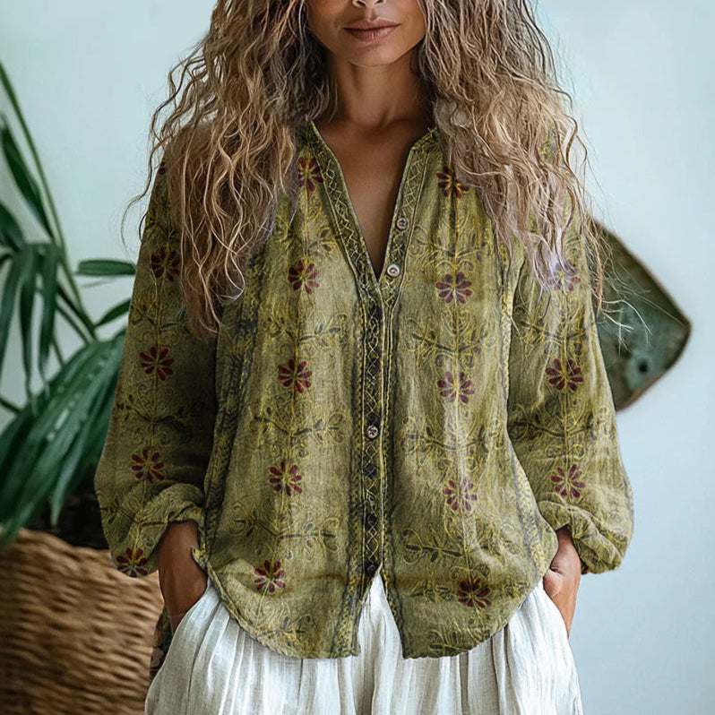 Elina | Avslappet Bluse med Naturprint